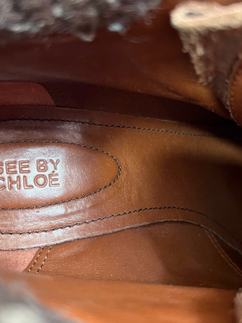 See by Chloé boots Wallabee wedge brown suede 40 9.5 high heel lace up knit cuff - Picture 14 of 15